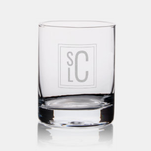 Stacked Three Initial Modern Men's Monogram Rocks Glass