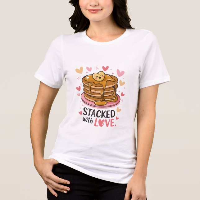 Stacked with Love – Adorable Pancake Valentine  Tri-Blend Shirt (Front)