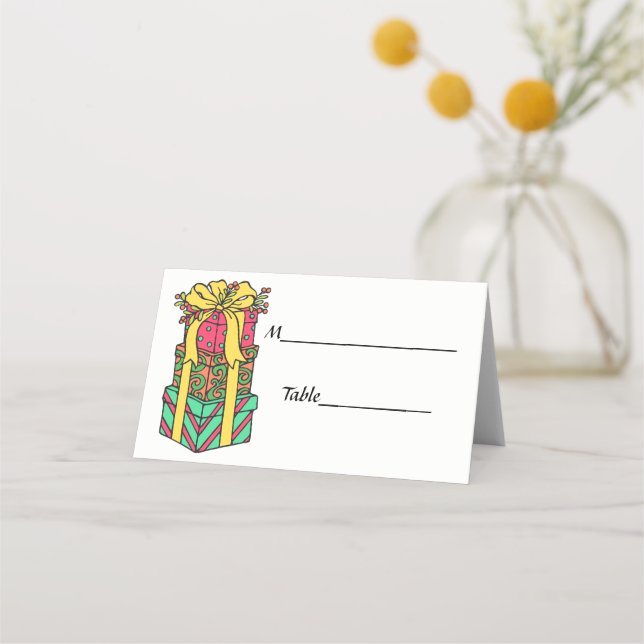 Stacked Wrapped Christmas Presents Xmas Place Card (Back)