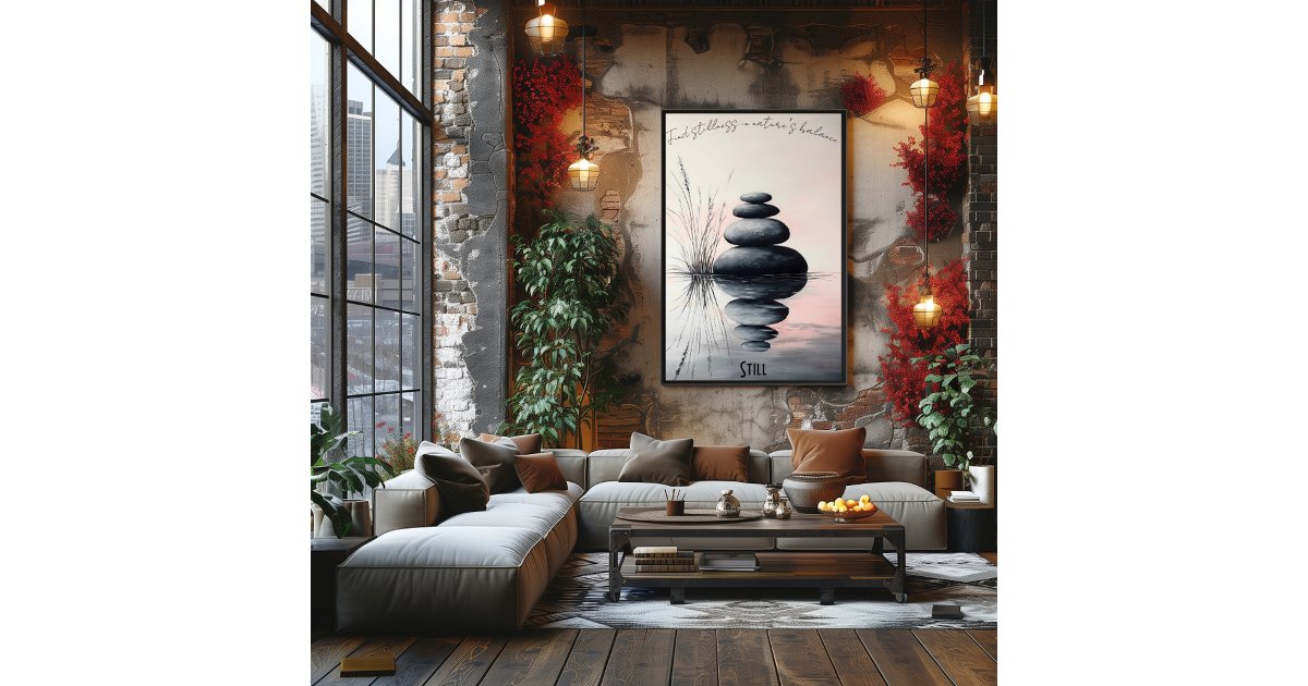 Stacked Zen Stones and Gentle Stream Art Poster | Zazzle