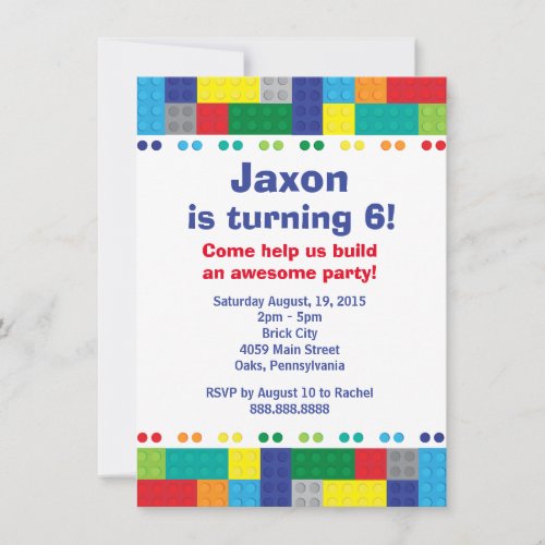 Stacking Bricks Boys Birthday Party Invitation