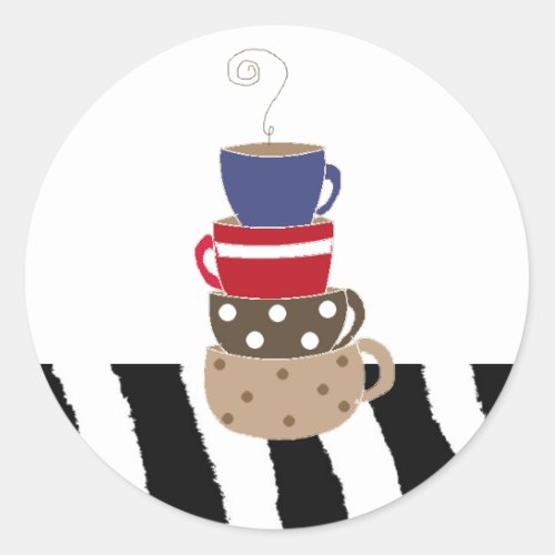 Stacking Coffee Cups Classic Round Sticker