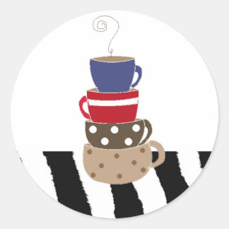 Stacking Coffee Cups Classic Round Sticker