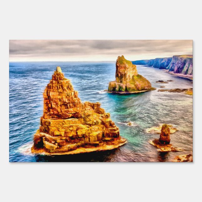 Stacks of duncansby Scotland painting Sign (Front)