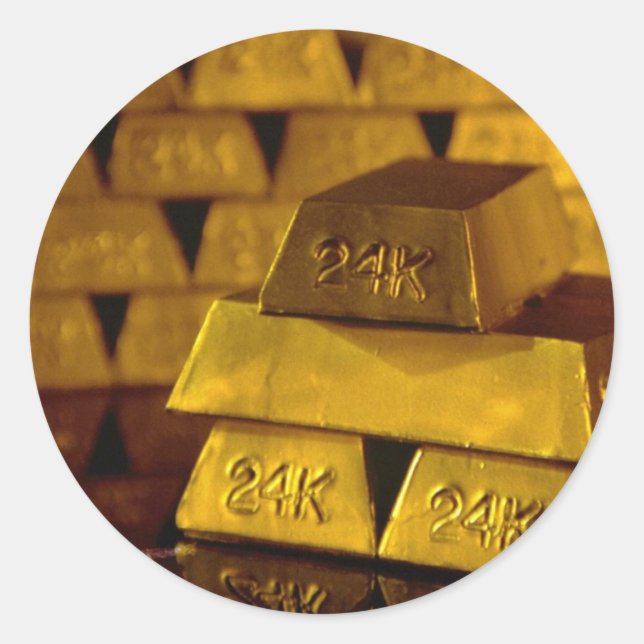 Stacks of gold bars classic round sticker (Front)