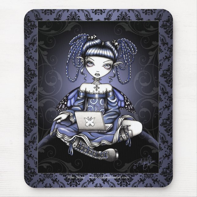 "Stacy" Cute Blue Lap Top Fairy Art Mousepad (Front)