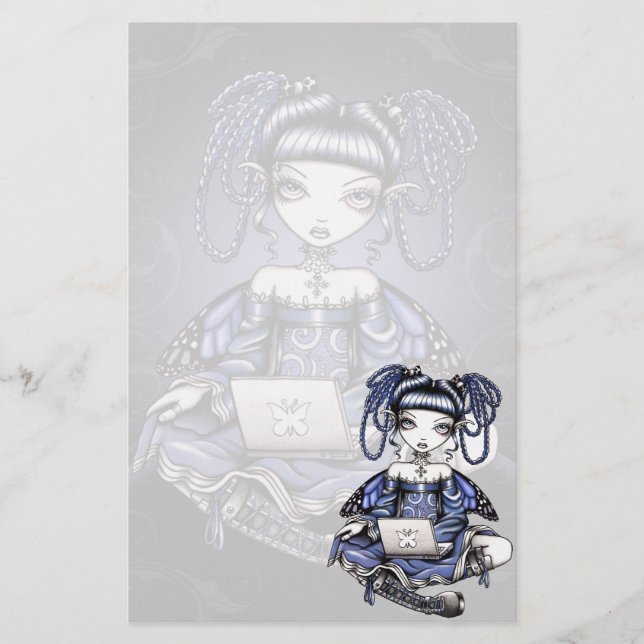 "Stacy" Cute Blue Lap Top Fairy Art Stationery (Front)