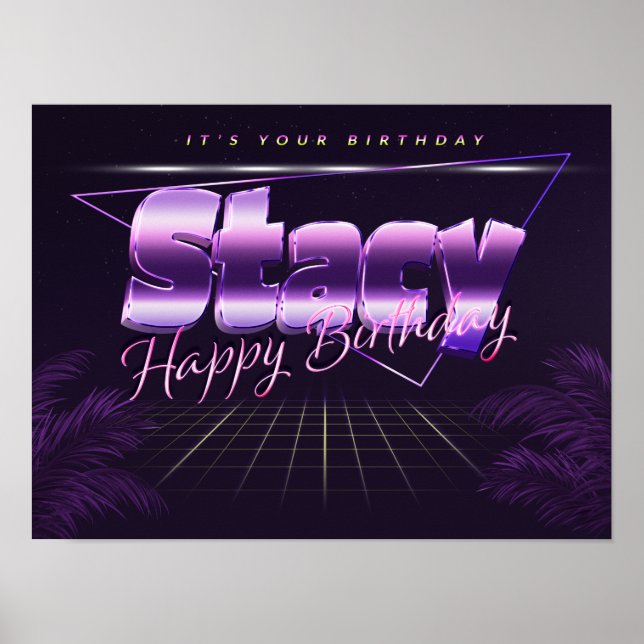 Stacy Name Vorname lila retro Poster Geburtstag (Front)