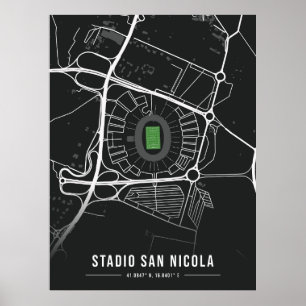 Stadio San Nicola Map Design - BLACK Poster