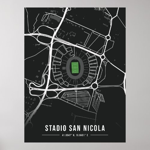 Stadio San Nicola Map Design _ BLACK Poster