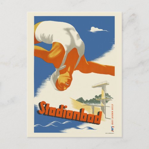 Stadionbad Austria Vintage Poster 1935 Postcard