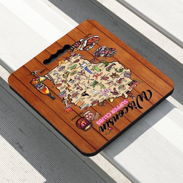 Stadium Cushion- Wisconsin Supper Club Map Seat Cushion (In Situ)