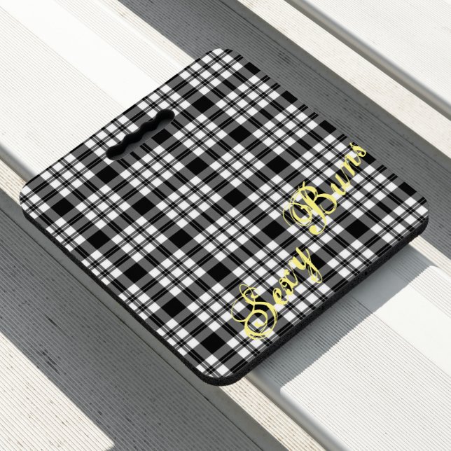 Stadium Seat Cushion Black White Plaid (In Situ)