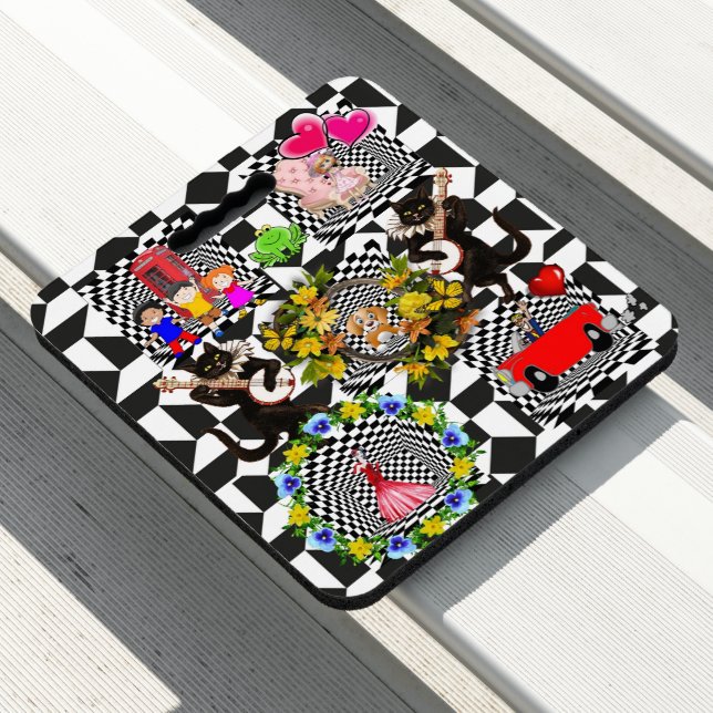 Stadium Seat Cushion Cats Hearts Cars (In Situ)