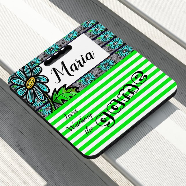 Stadium Seat Cushion Floral Green Stripe (In Situ)