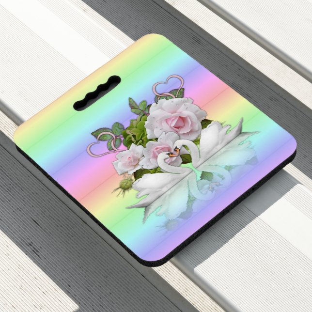 Stadium Seat Cushion Pastel White Swans (In Situ)