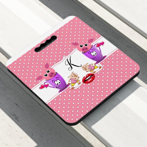 Stadium Seat Cushion Pink Pigs Purple Mugs