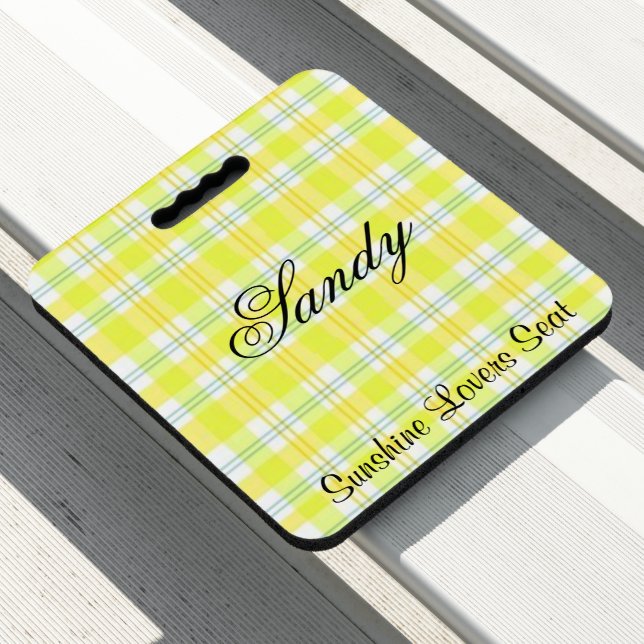 Stadium Seat Cushion Yellow Plaid (In Situ)
