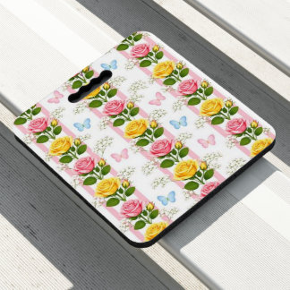 Stadium Seat CushionFloral Pink Yellow RosesStripe Cushion