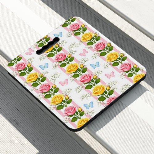 Stadium Seat CushionFloral Pink Yellow RosesStripe Cushion