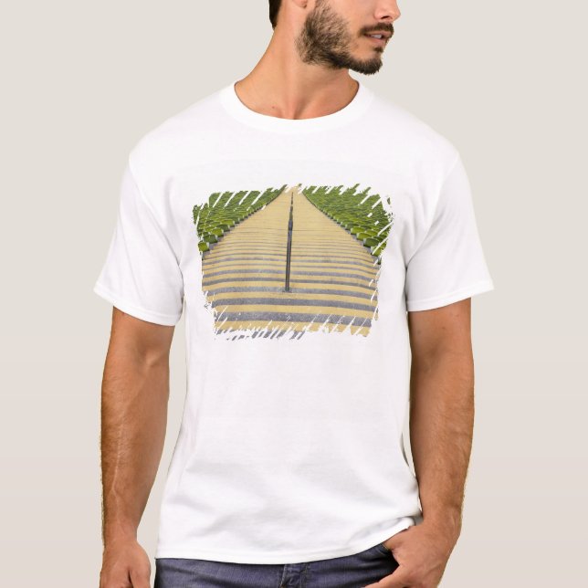 Stadium stairway between rows of green seats T-Shirt (Front)