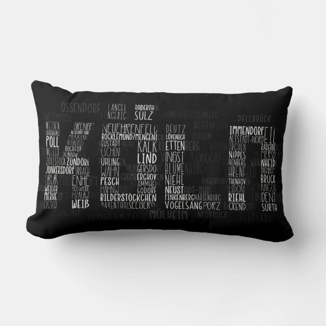 Stadtteile Köln, Districs of Cologne Word Art Lumbar Pillow (Front)