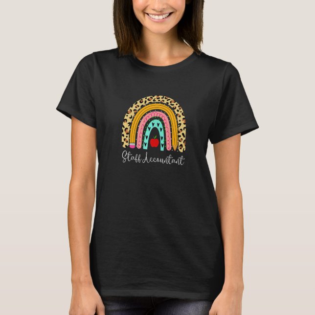 Staff Accountant Leopard Rainbow Accounting Back T T-Shirt (Front)