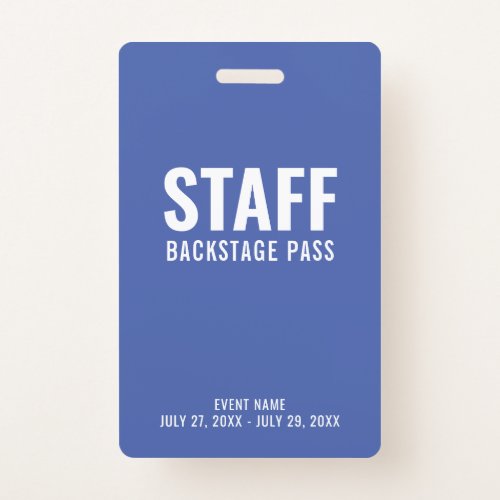 Staff Backstage Pass Blue ID Badge