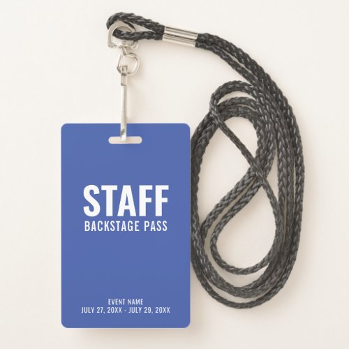Staff Backstage Pass Blue ID Badge