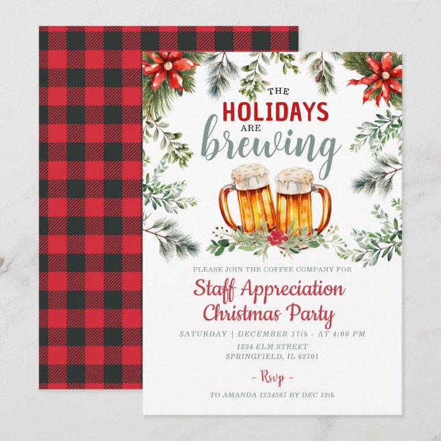 Staff Christmas Party Holidays are Brewing Invitation (Front/Back)