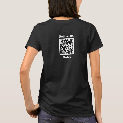 Staff Clothing Follow Us Online QR Code on a T_Shirt