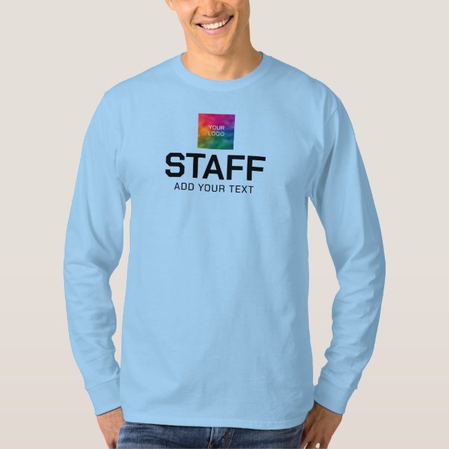 Staff Crew Mens Light Blue Long Sleeve Bulk T-Shirt (Front)