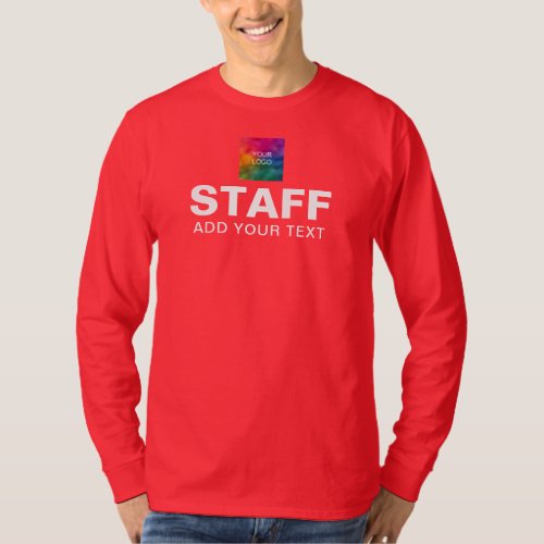 Staff Crew Team Logo Text Long Sleeve Mens Red T_Shirt