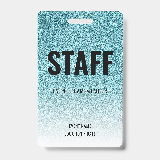 Staff Custom Event or Concert Blue Glitter Badge (Front)