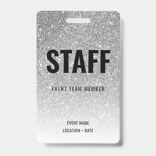 Staff Custom Event or Concert Silver Glitter Badge (Front)