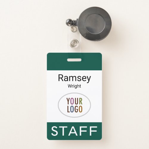 Staff Dark Green ID Badge Tag Reel Clip or Lanyard