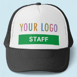Staff Employee Custom Trucker Hat with Logo Black<br><div class="desc">Easily personalize this staff trucker hat with your own company logo,  job title,  or other custom text. It's adjustable with a mesh back and a foam front. Available in other colors. Adjustable unisex style for men or women. No minimum order quantity and no setup fee.</div>