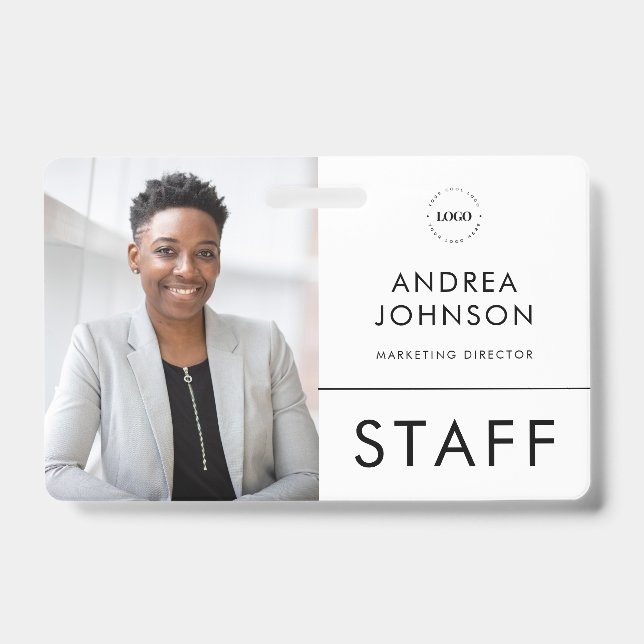 Staff Employee Photo ID Card with Custom Logo Text Badge (Front)