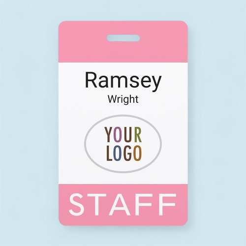 Staff Employee Pink Name Badge Clip Reel Lanyard