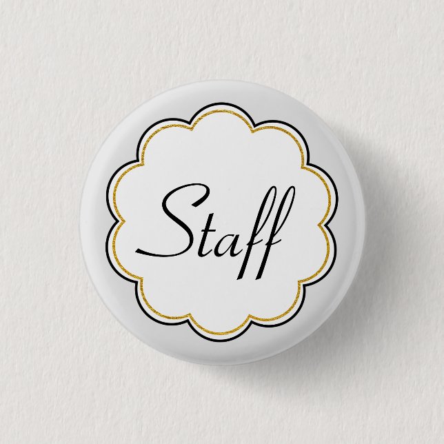 Staff Identification | Gold Border Scallop Party Pinback Button (Front)
