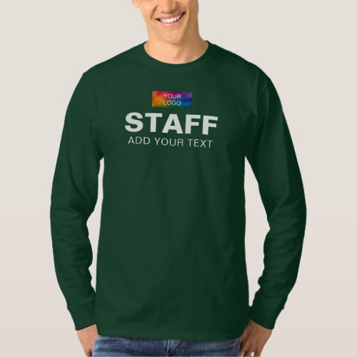 Staff Logo Text Mens Long Sleeve Deep Forest Green T_Shirt