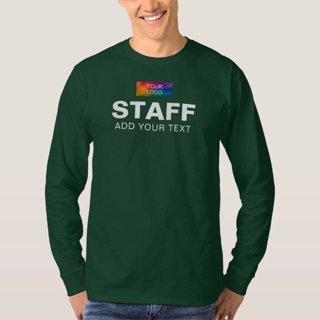 Staff Logo Text Mens Long Sleeve Deep Forest Green T-Shirt (Front)