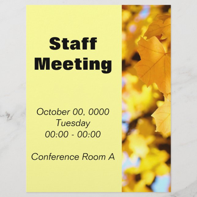 Staff Meeting Flyers Yellow Autumn Leaves Office (Front)
