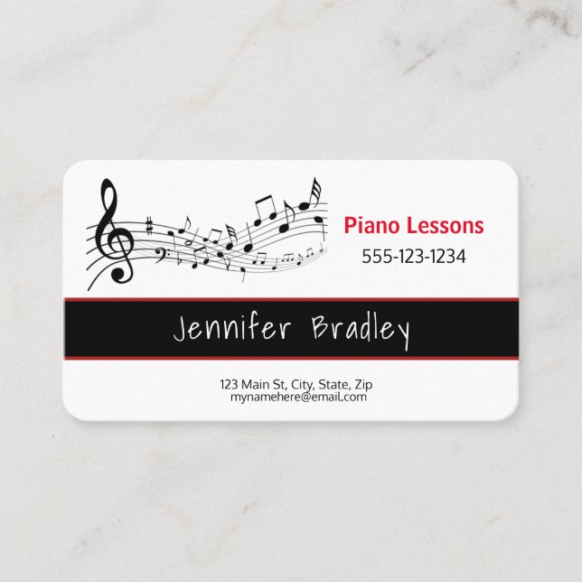 Staff Musical Notes, Piano Teacher Business Cards (Front)