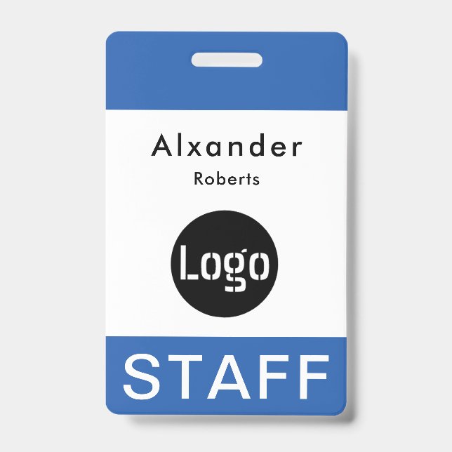 Staff Name Badge Blue, Custom Logo (Front)