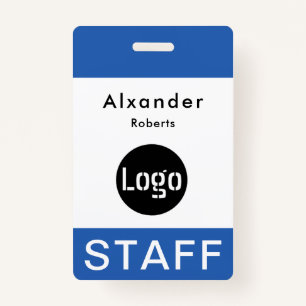 Staff Name Badge Blue, Custom Logo