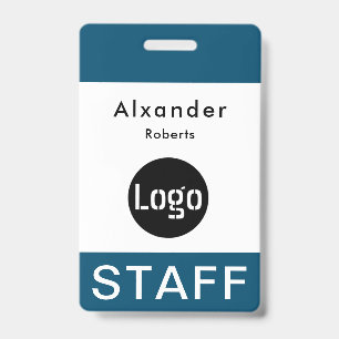 Staff Name Badge Blue, Custom Logo