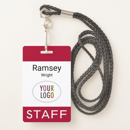 Staff Name Badge with Lanyard Custom Logo Red