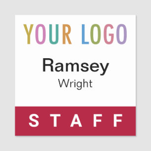 Staff Name Tag Company Logo Square Badge Dark Red