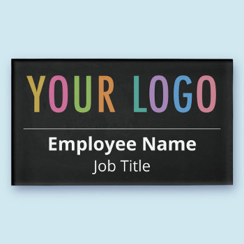 Staff Name Tag Custom Logo Magnetic Black Acrylic by MISOOK at Zazzle